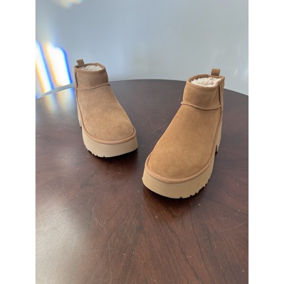 NEW UGG Ultra Mini New Heights Platform Chestnut Ankle Boots Sz 9 - Picture 2 of 8